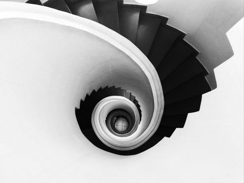 spiral, stairs, bw, minimalism