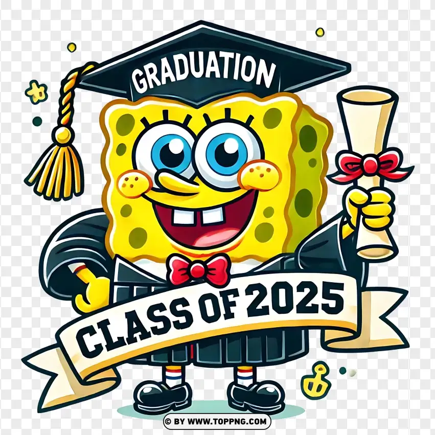 Spongebob Class Of 2025 Graduation Clipart PNG Transparent Background