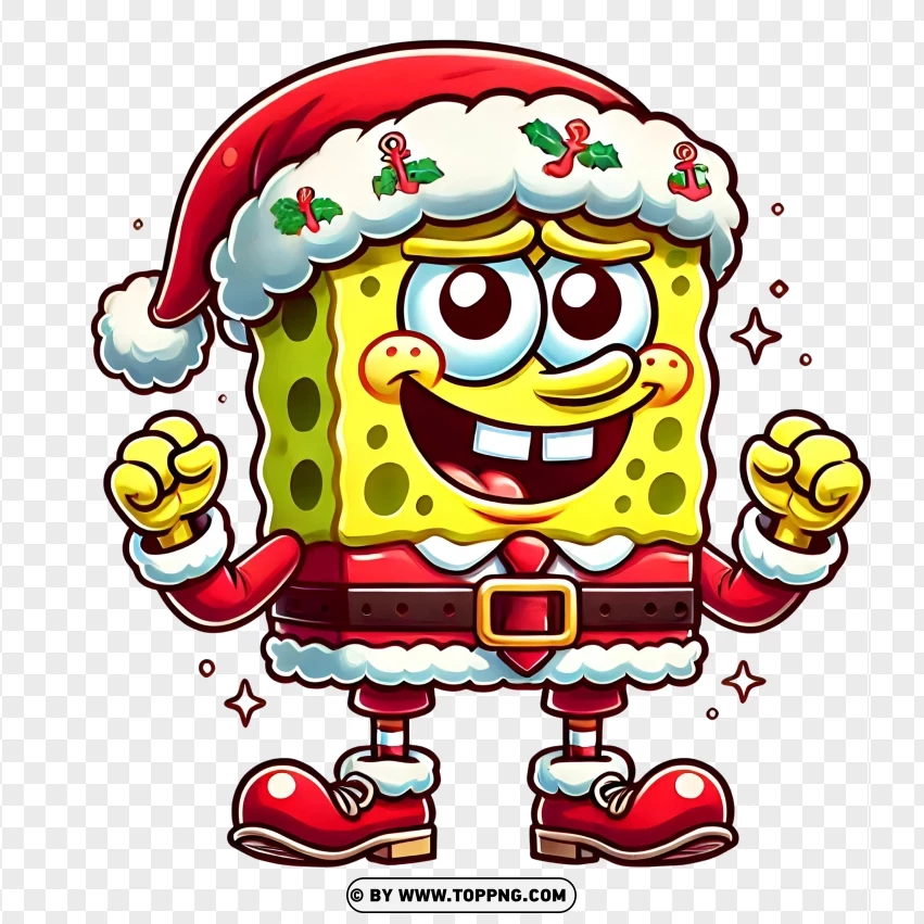 Spongebob In Santa Outfit Celebrating Christmas And New Year 2025 PNG Transparent Background