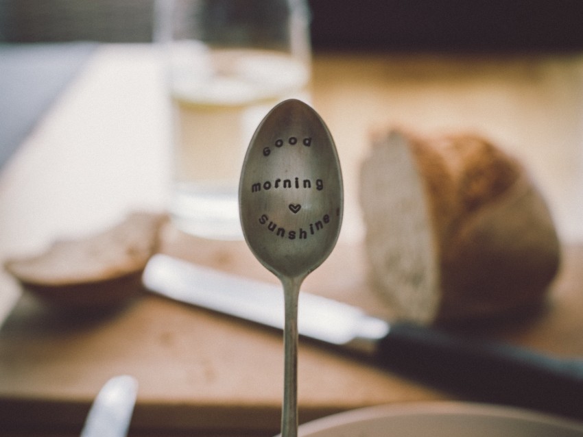 spoon, inscription, mood, morning, dishes, breakfast