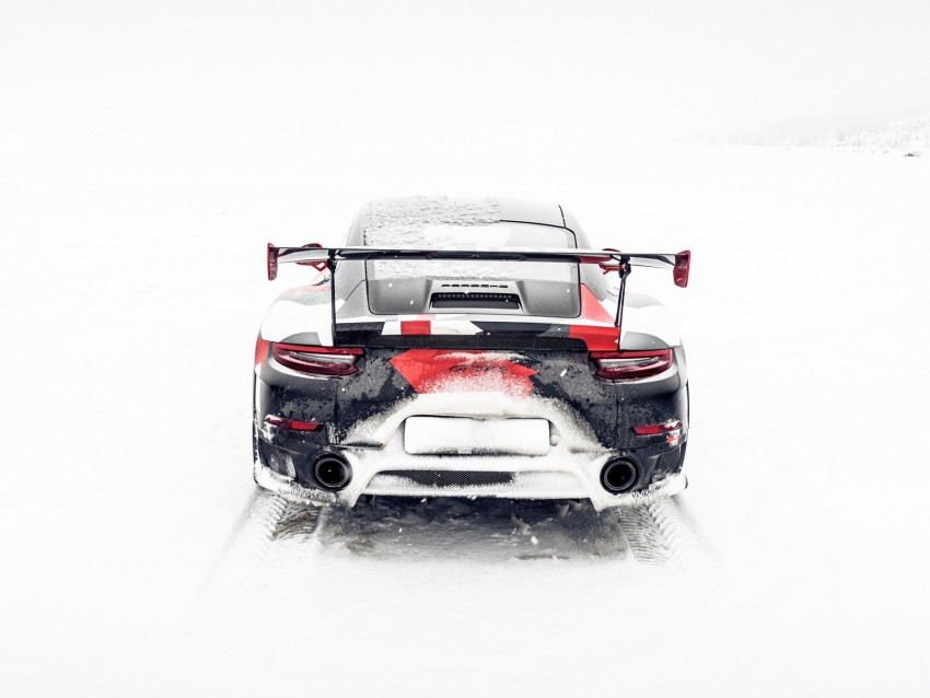 sports car, rear view, snow, winter, off road