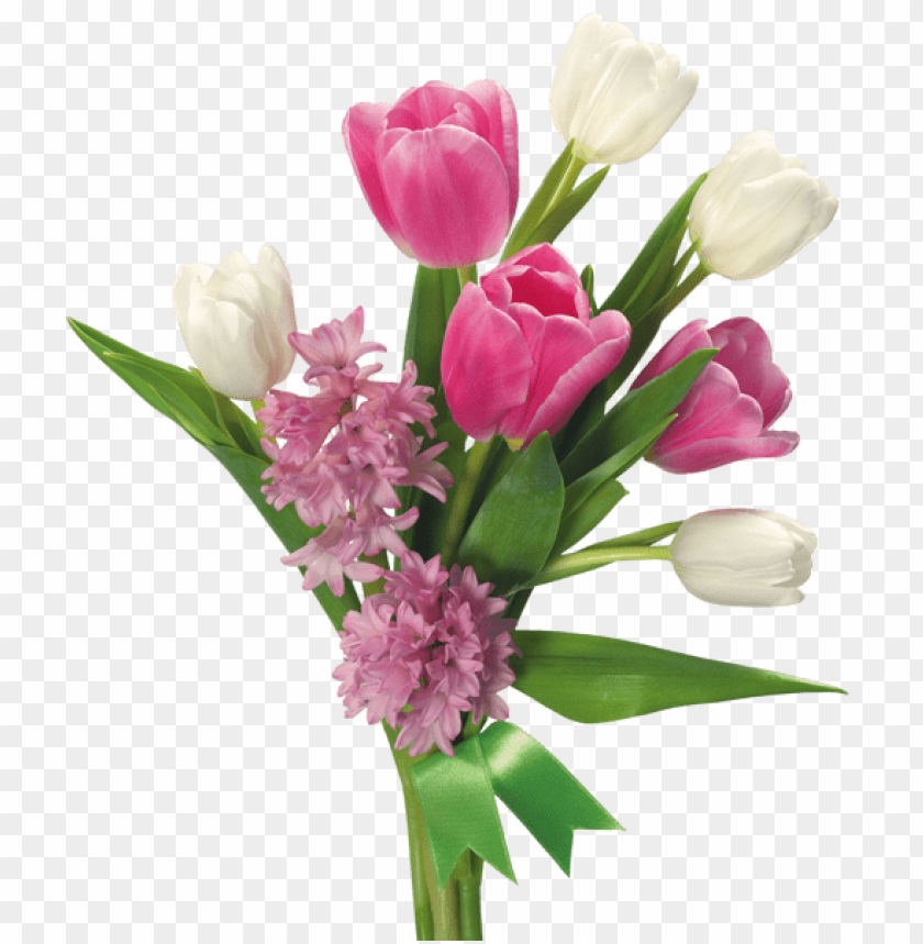 PNG image of spring bouquet of tulips and hyacinths with a clear background - Image ID 45614