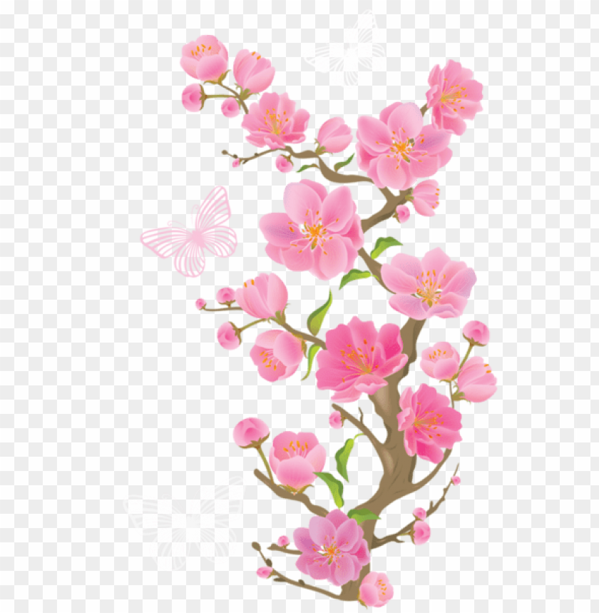 PNG image of spring branch with butterfliespicture with a clear background - Image ID 47161