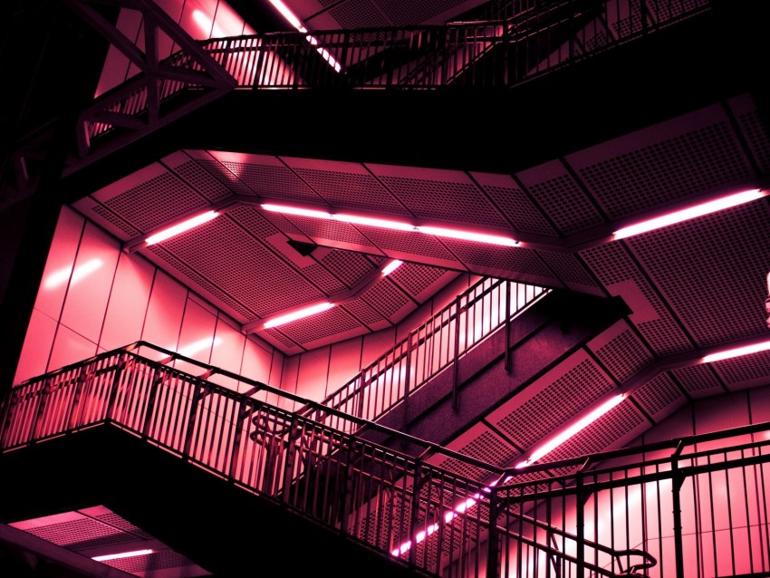 stairs, construction, design, neon, lights