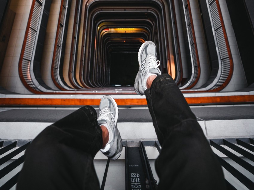 stairs, legs, sneakers, height, architecture