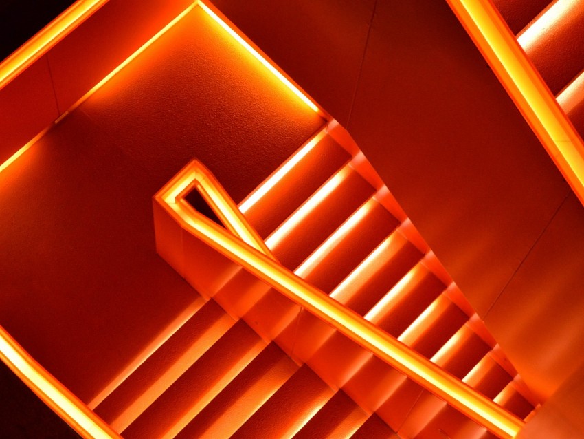 stairs, neon, backlight, glow, architecture