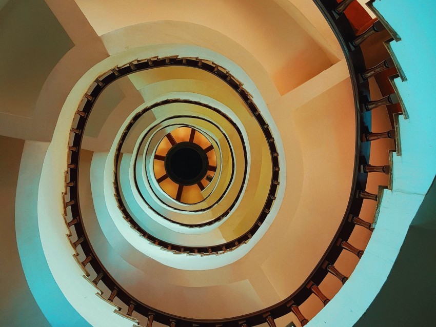 stairs, spiral, top view, construction, architecture