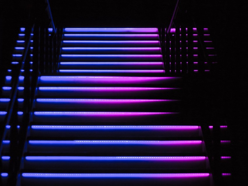 stairs, steps, backlight, dark, blue, purple