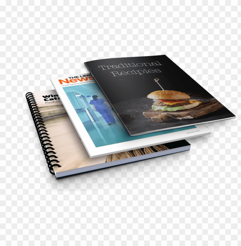 free PNG stapled documents, wiro bound or perfect bound books - books on table PNG image with transparent background PNG images transparent