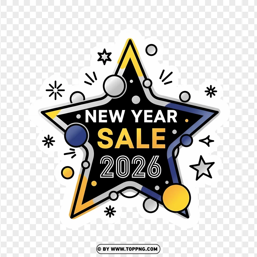 Star-badge New Year Sale 2026 Sticker PNG Transparent Background
