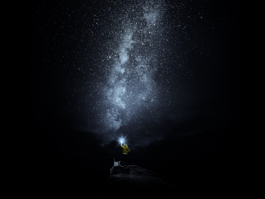 Starry Sky Man Loneliness Lonely Shine Night Dark Png - Free PNG Images