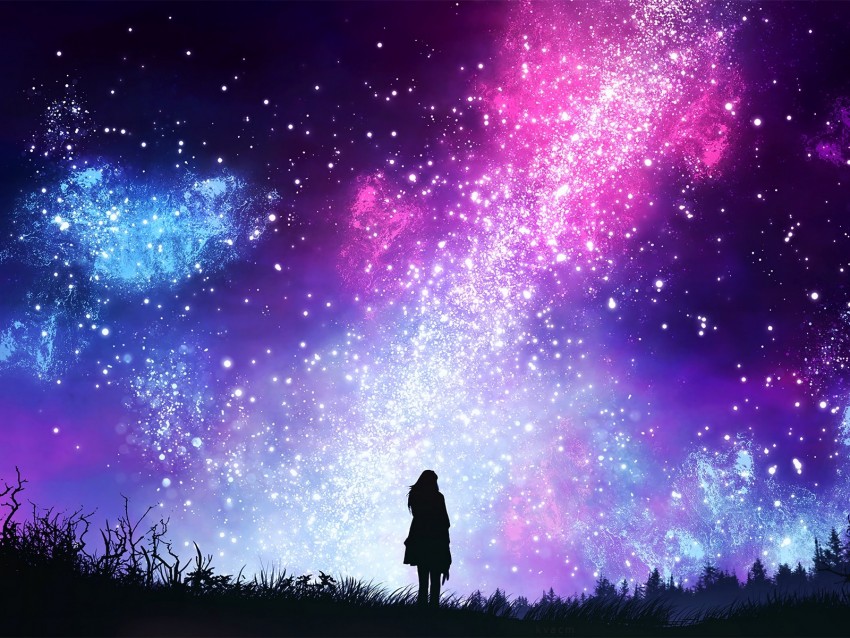 starry sky, silhouette, art, shine, brilliant, stars