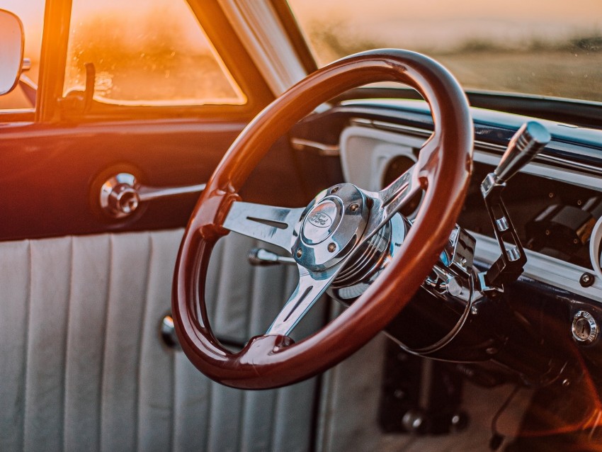 steering wheel, car, retro, old, salon