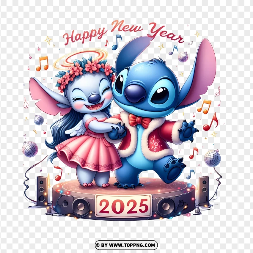 Stitch And Angel Ringing In New Year 2025 Together PNG Transparent Background