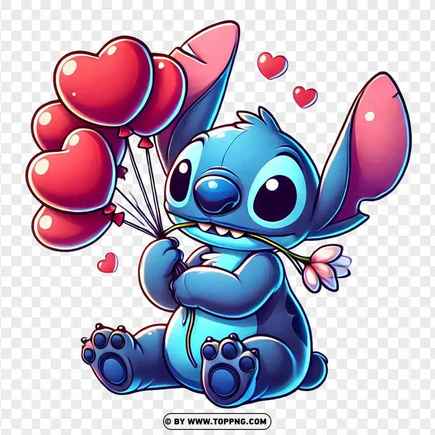 Stitch With Heart Balloons PNG Transparent Background