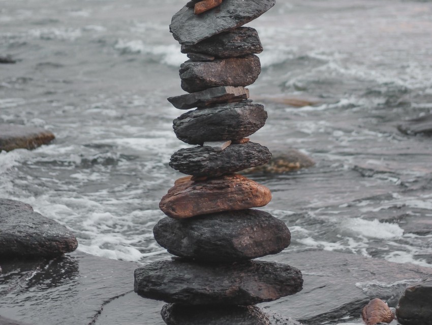 stones, balance, harmony, sea, waves