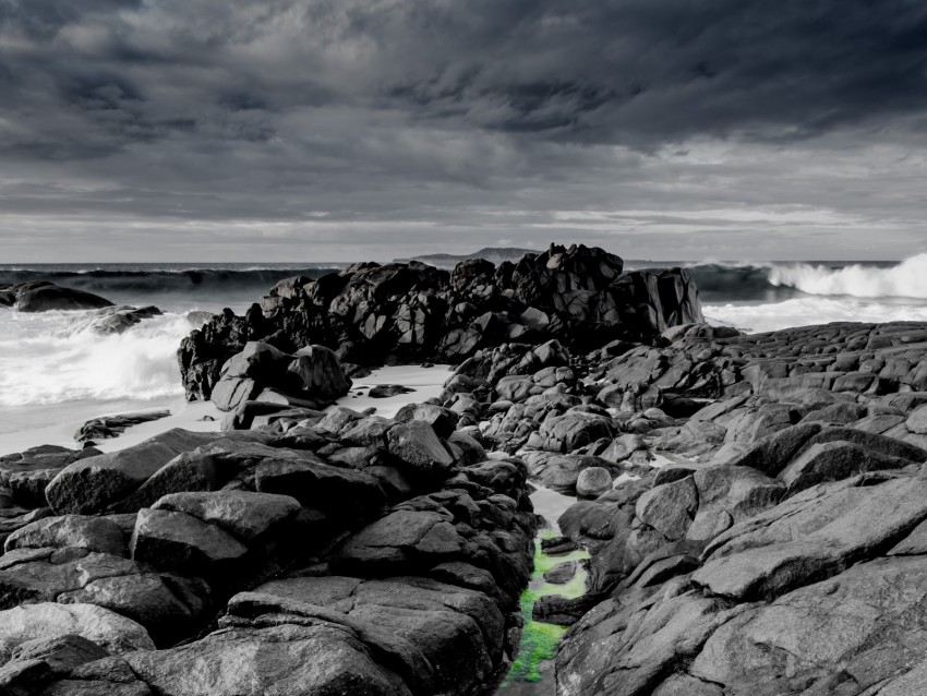 stones, coast, ocean, rocks, waves