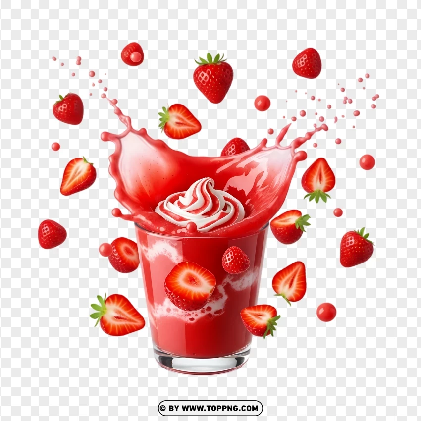 Strawberry Smoothie With Cream Swirl And Splash Effect PNG Transparent Background