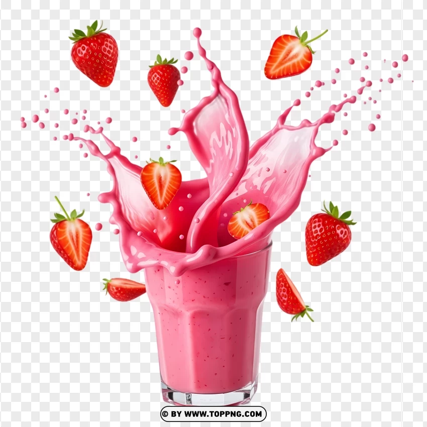 Strawberry Splash In Creamy Pink Shake PNG Transparent Background
