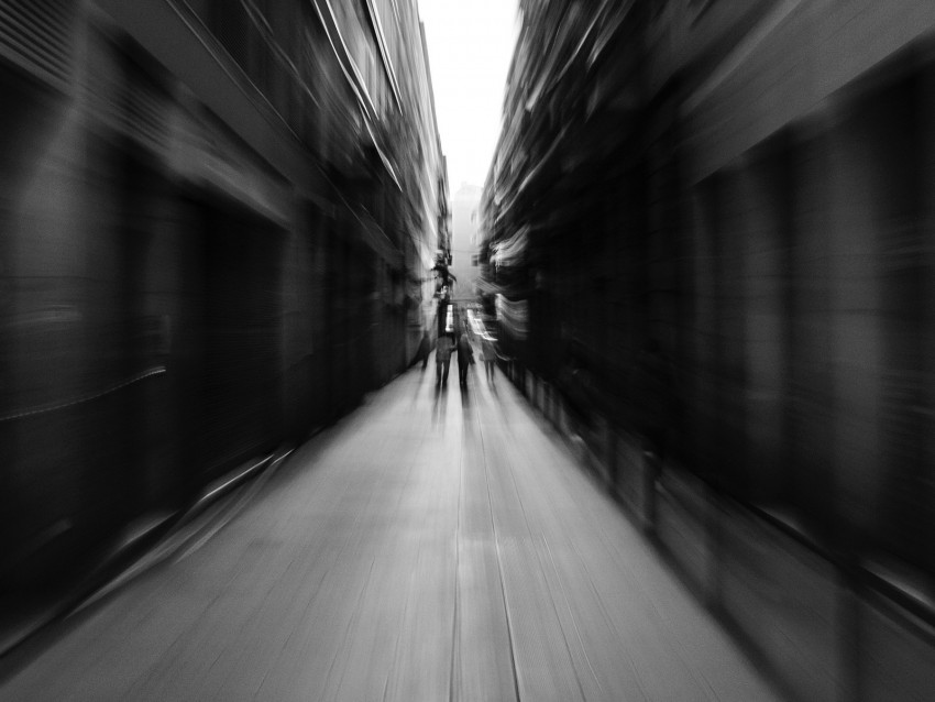 street, blur, bw, movement, buildings, perspective