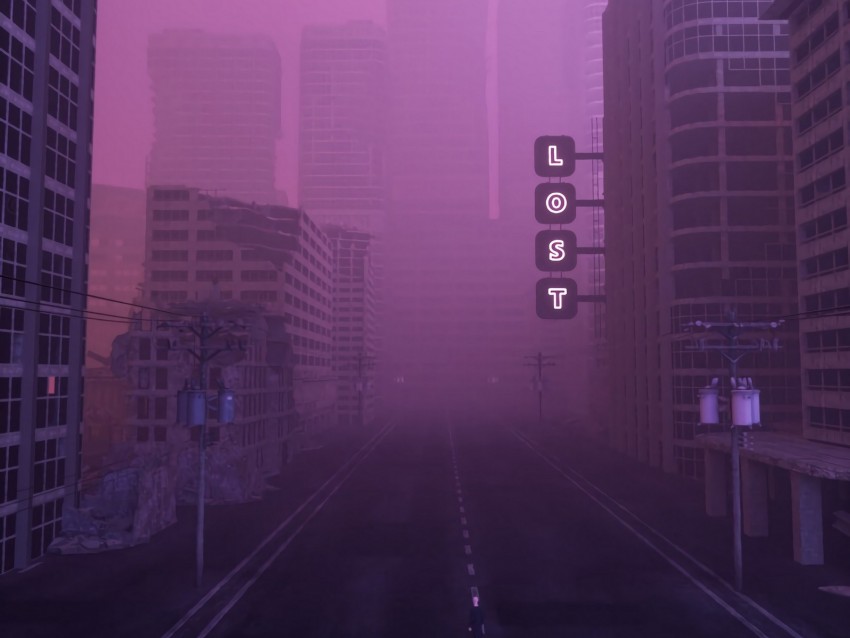 street, city, fog, lost