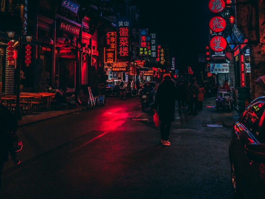 street, lighting, lights, signs, city, china