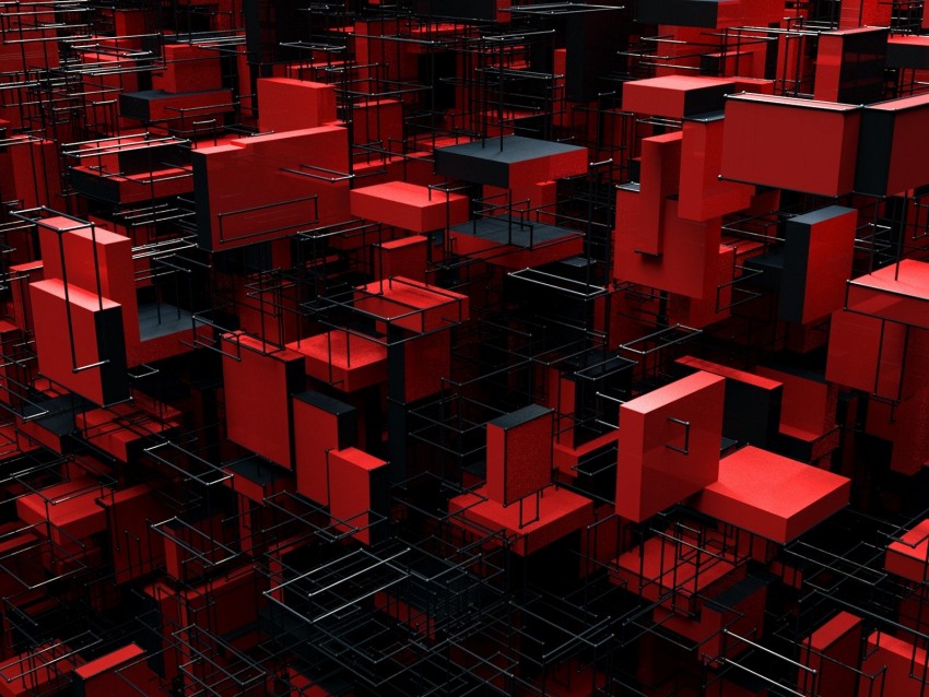 structure, blocks, 3d, red, black