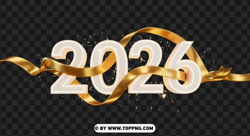 Stylish 2026 New Year Luxury Ribbon Banner Card PNG Transparent Background