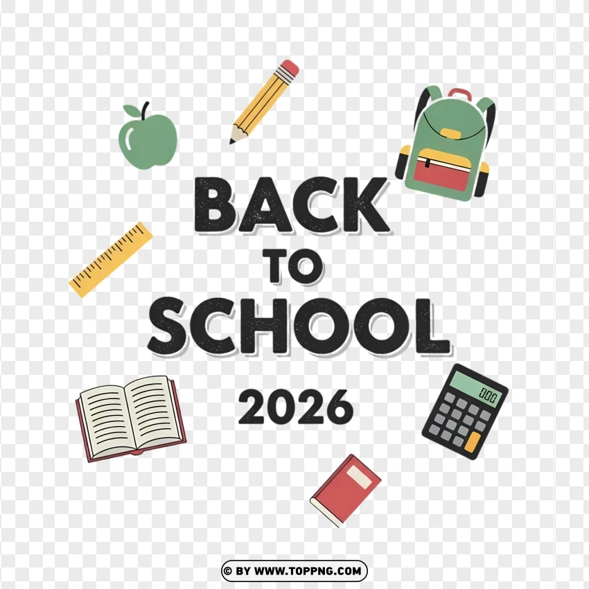 Stylish Flat Graphic Back To School 2026 Theme PNG Transparent Background