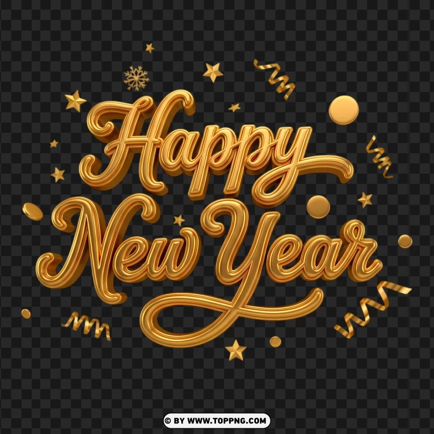 Happy New Year Decorative Font With Sparkles PNG Transparent Background