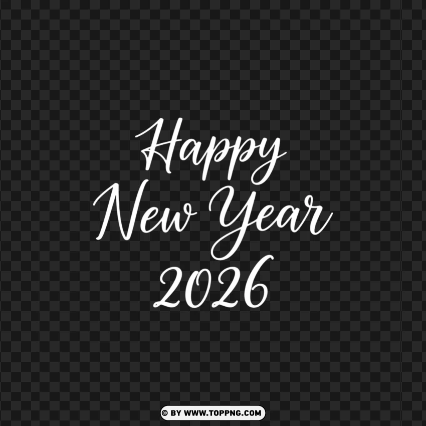 Stylish Happy New Year 2026 Greeting Script PNG Transparent Background