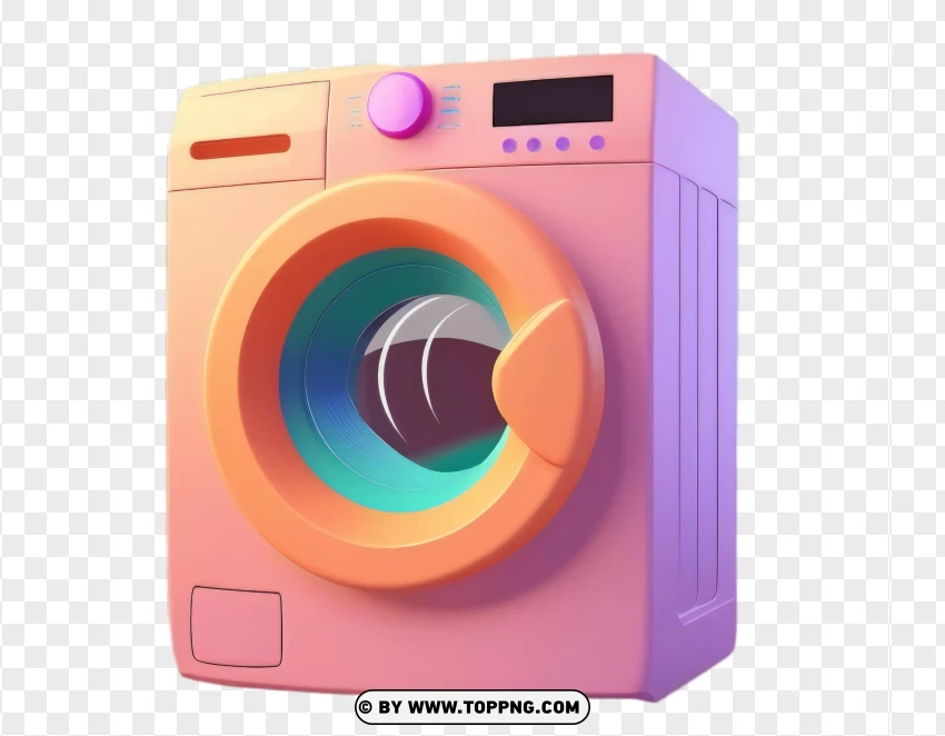 Stylish orange and pink washing machine, vector illustration with minimalistic design, PNG with transparent background