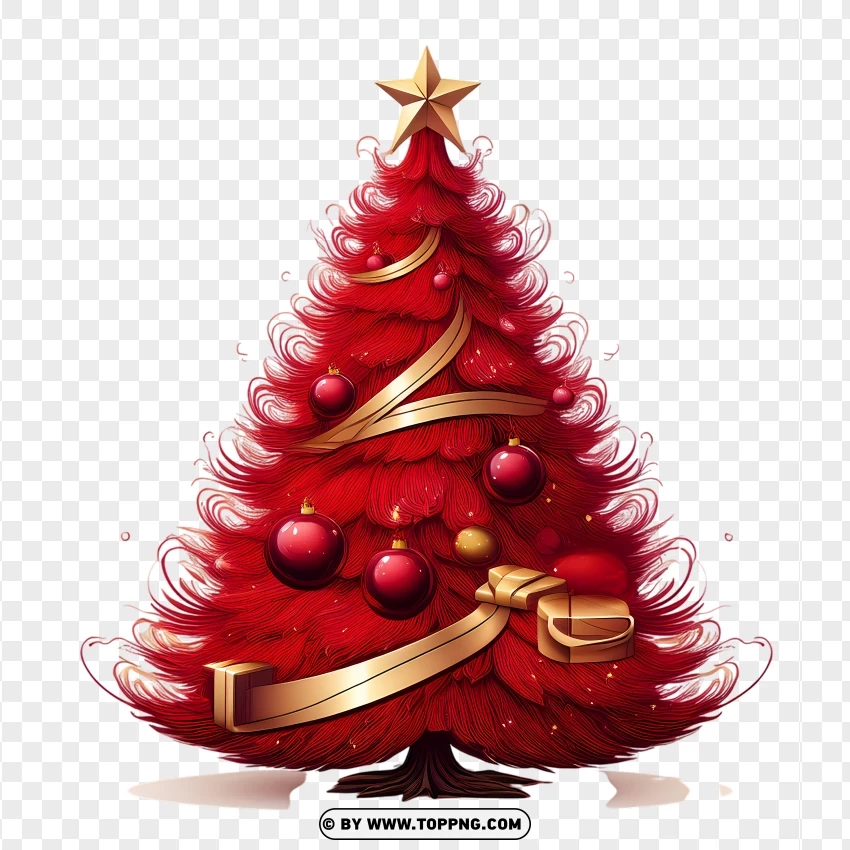 Stylish Red Christmas Tree Clipart PNG Transparent Background