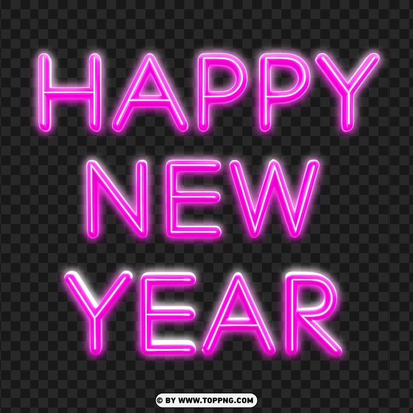 Stylish Vertical Pink Neon Happy New Year Lettering PNG Transparent Background