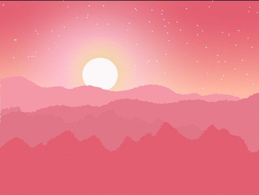 sun, mountains, horizon, stars, pink, vector