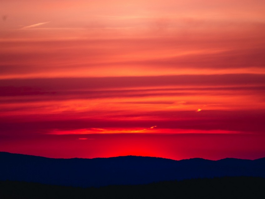 Sunset Horizon Sky Red Clouds Background Toppng