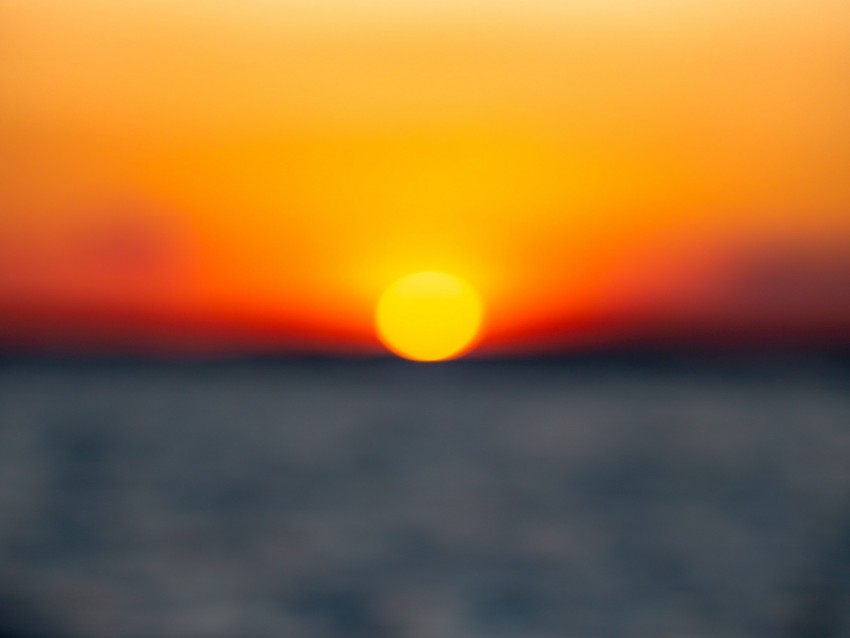 sunset, sun, sea, blur, horizon