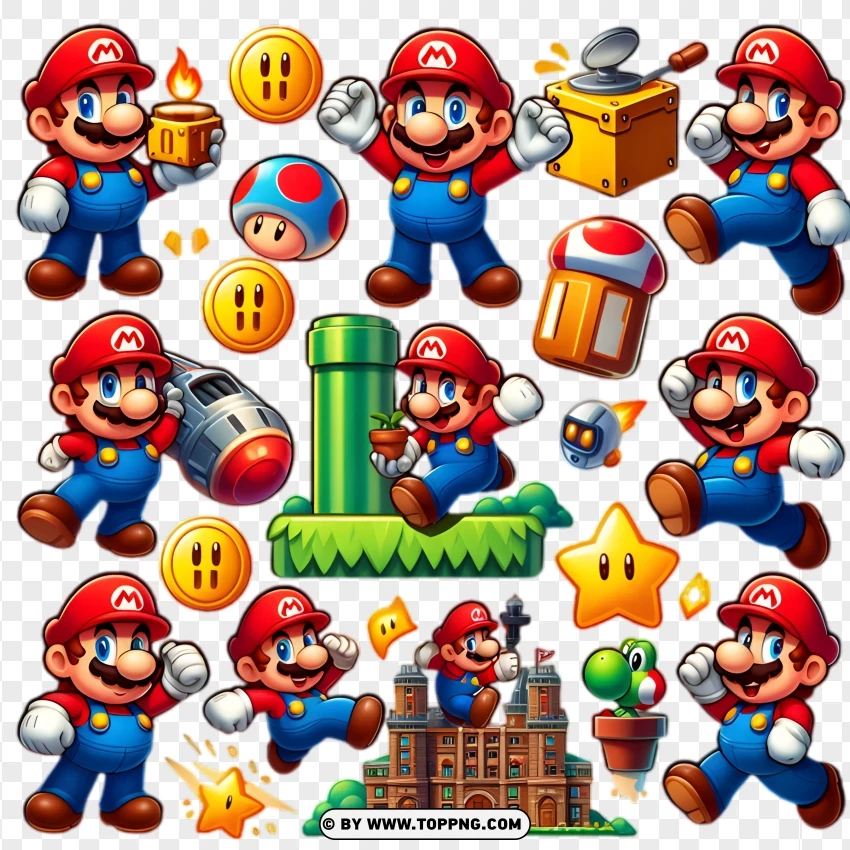 Super Mario Adventure Icons With Pipes And Stars | TOPpng