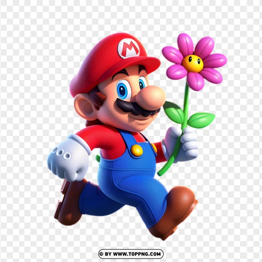 Super Mario Holding A Flower With A Smile PNG Transparent Background