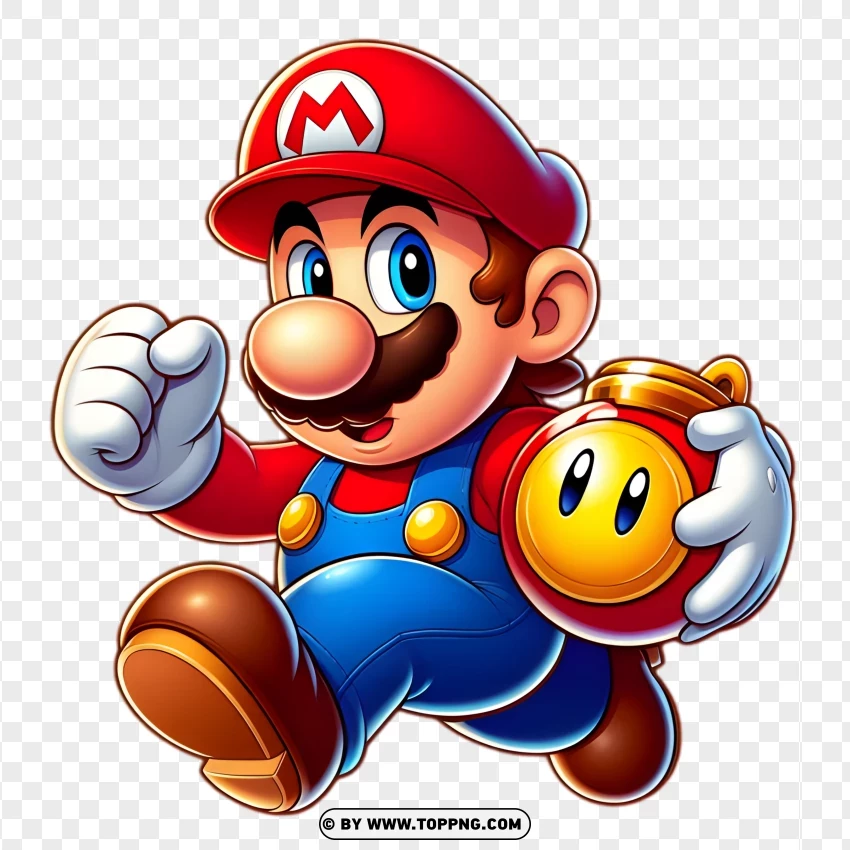 Super Mario Holding A Glowing Power-up PNG Transparent Background