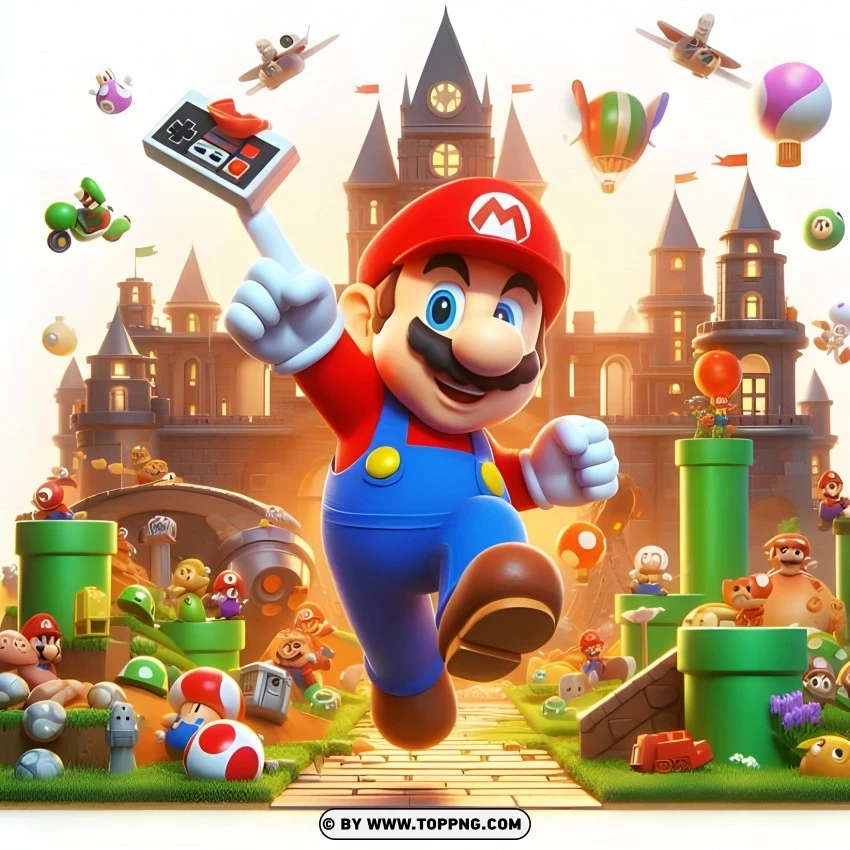 Super Mario Running Through A Castle Adventure PNG Transparent Background