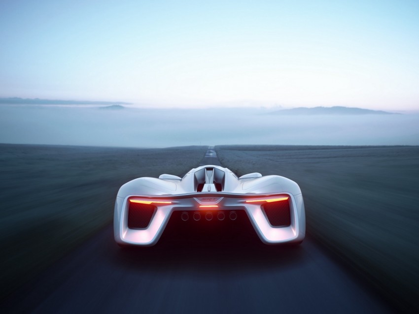 supercar, sports car, rear view, speed, horizon