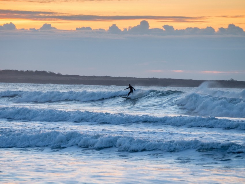 surfer, surfing, waves, ocean, dusk