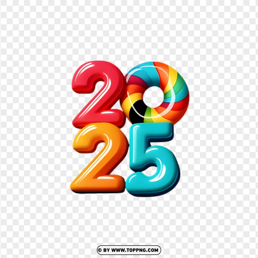 Sweet 2025 New Year Vertical Typography PNG Transparent Background