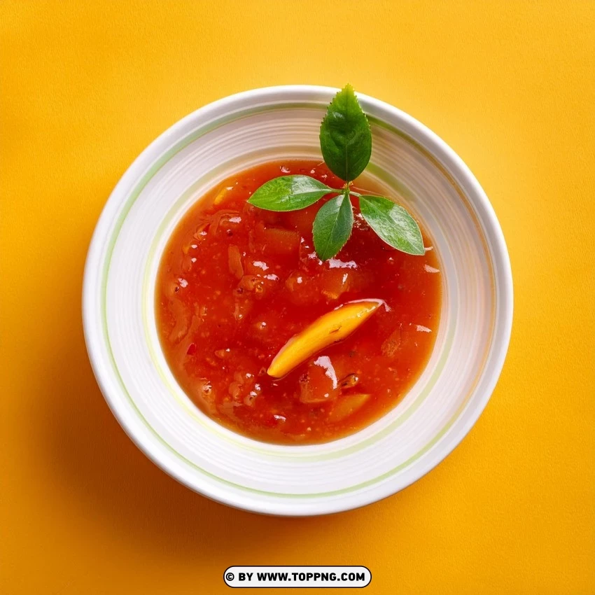 Sweet And Sour Sauce With Basil Leaves PNG Transparent Background