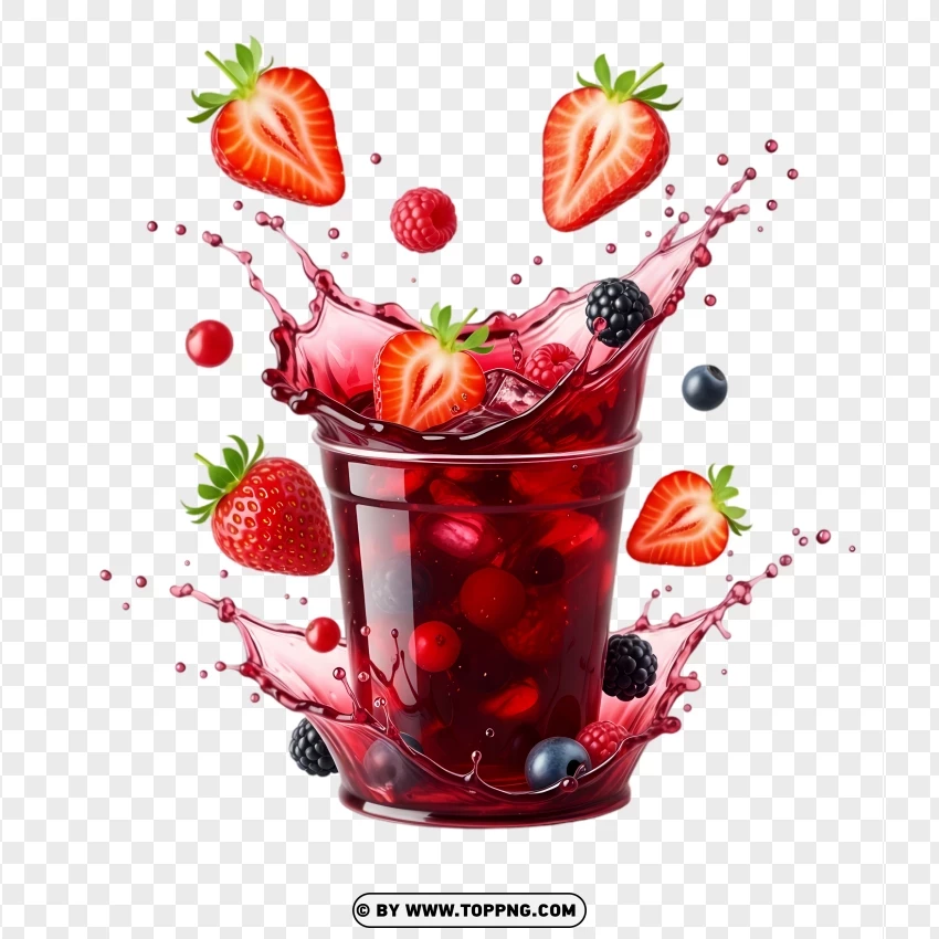 Sweet Berry Beverage In Energetic Explosion PNG Transparent Background