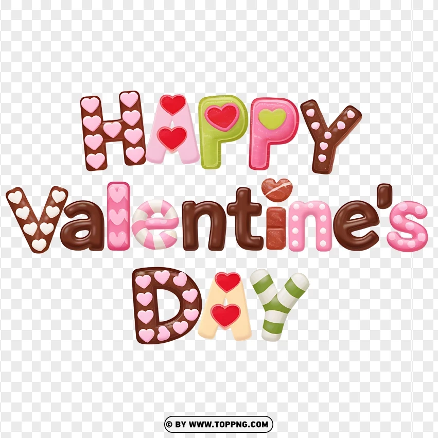 Sweet Candy-themed Happy Valentines Day Text PNG Transparent Background