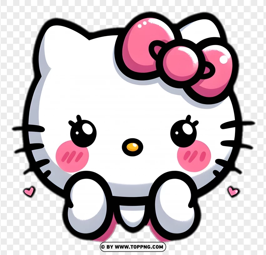 Sweet Hello Kitty With Pink Bow And Hearts Sticker PNG Transparent Background