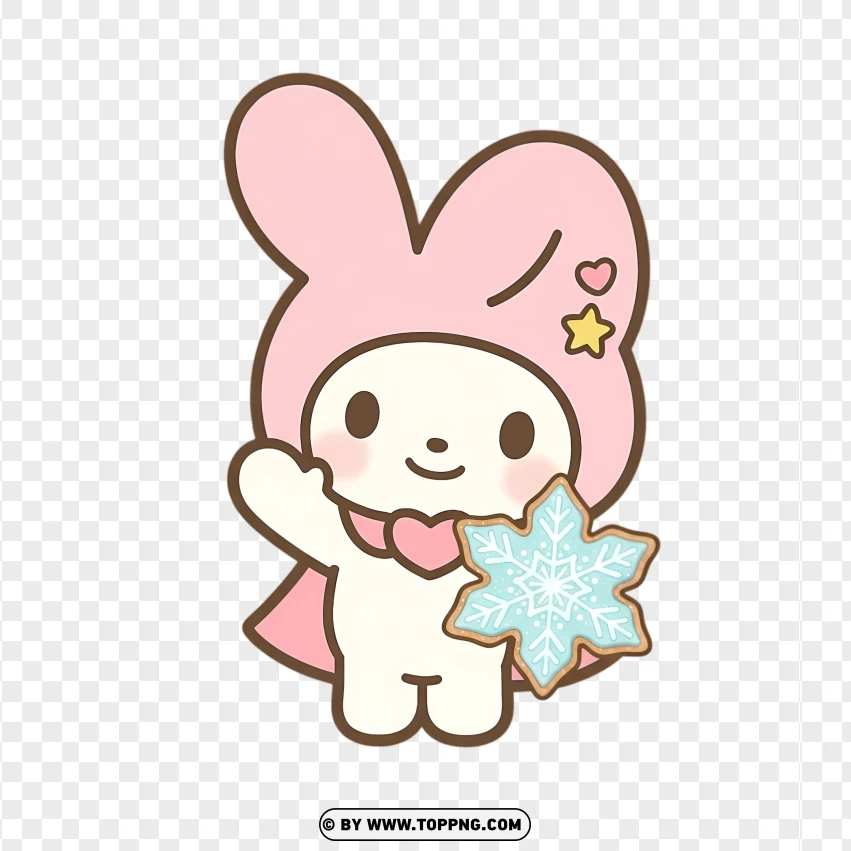Bunny holding snowflake cookie in pastel Christmas style