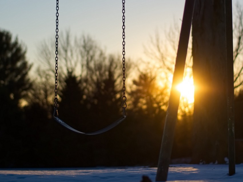 swing, winter, sunset, tree, blur